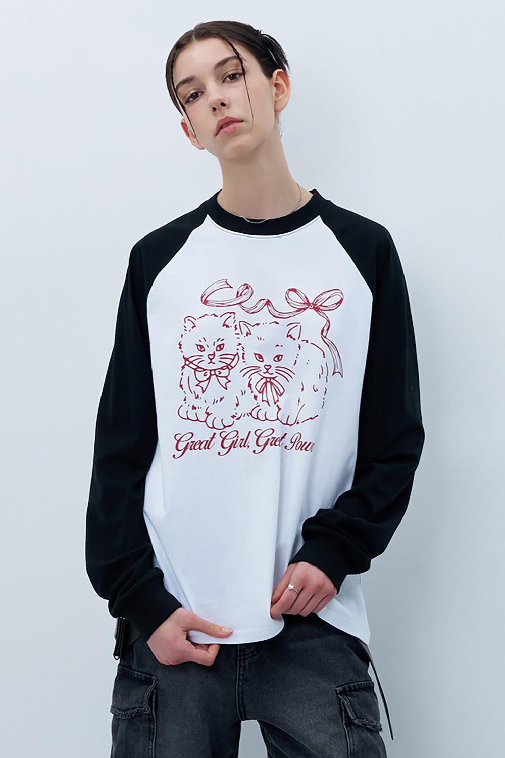 리본 캣츠 래글런 롱슬리브 블랙