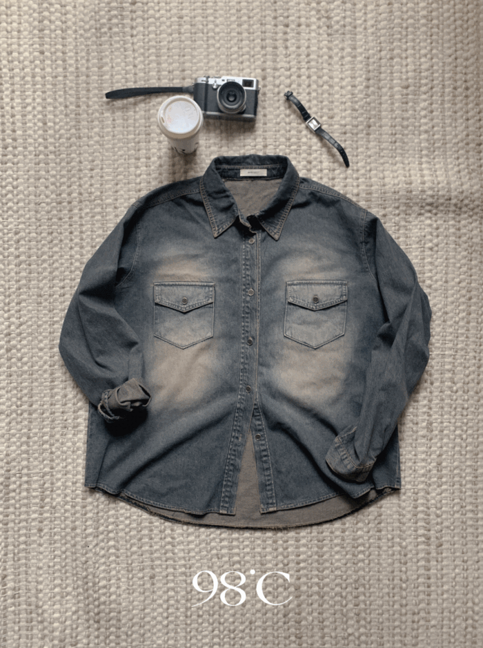 [💗봄신상10%][98project] 니켈 빈티지 포켓 데님셔츠 - 1 color