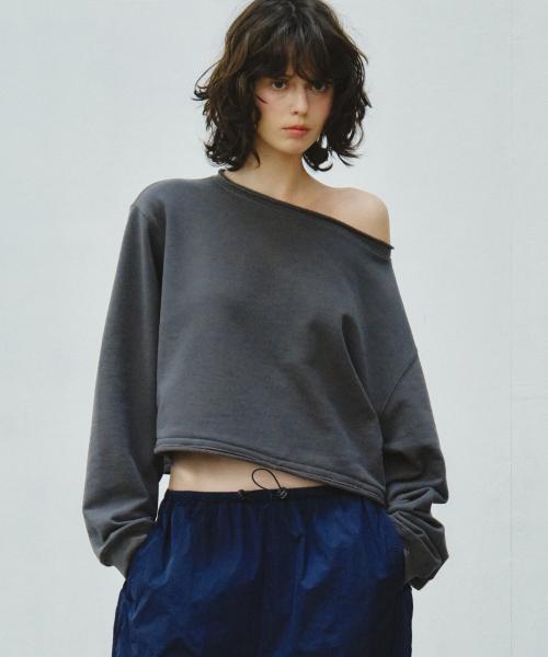 Raw Cut Cropped Sweatshirt_CTT3001(Charcoal)