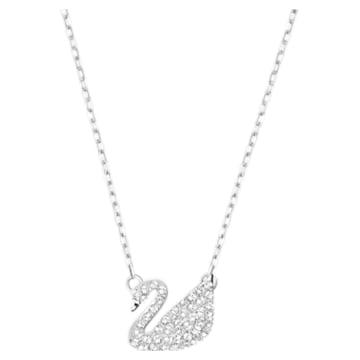Swan Pavé pendant, Swan, White, Rhodium plated