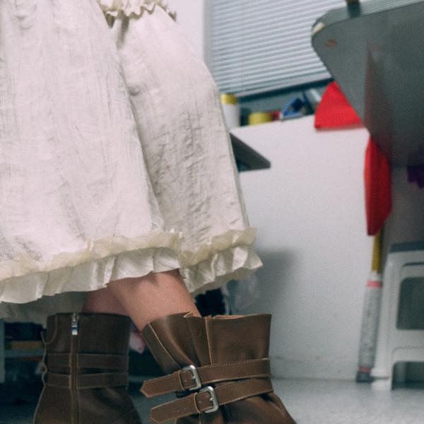 JANET 자넷 3벨티드 바이커 숏 앵클부츠