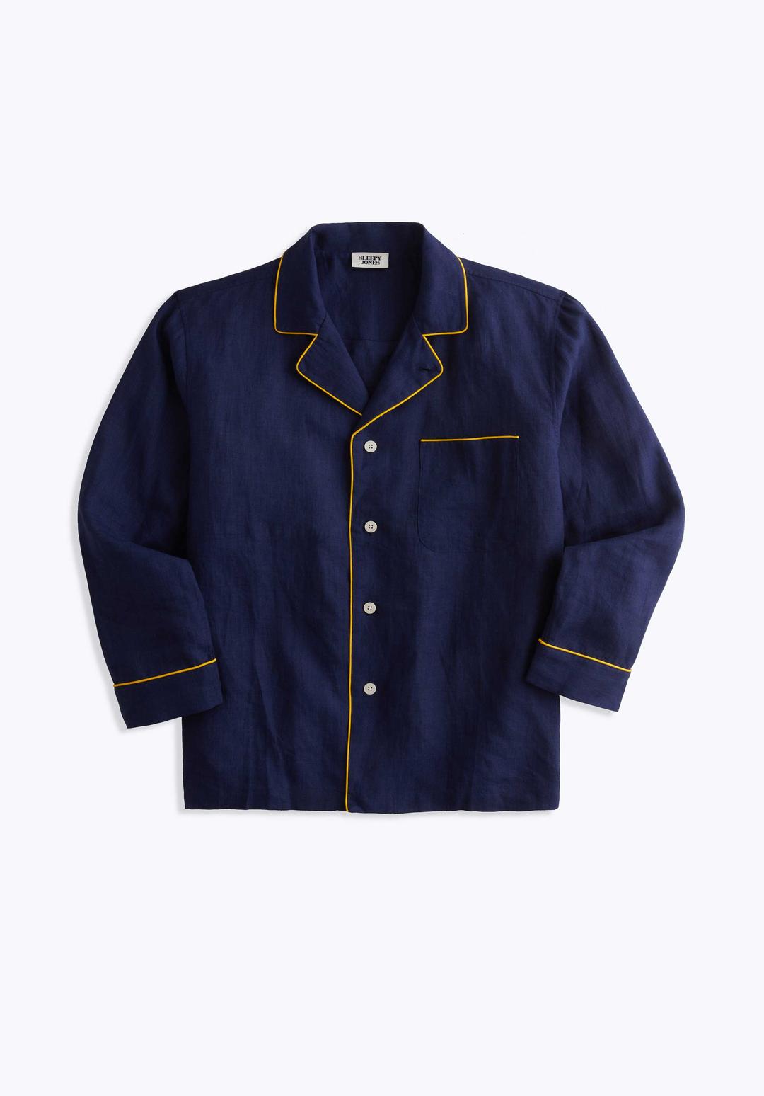 Milton Pajama Shirt in Navy Linen - Navy Linen / XXS