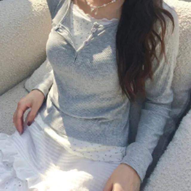 [🚀🎉빠른발송]발레코어룩 찰떡코디 루시루루  잔꽃 플라워 레이어드 골지 캡내장 티셔츠