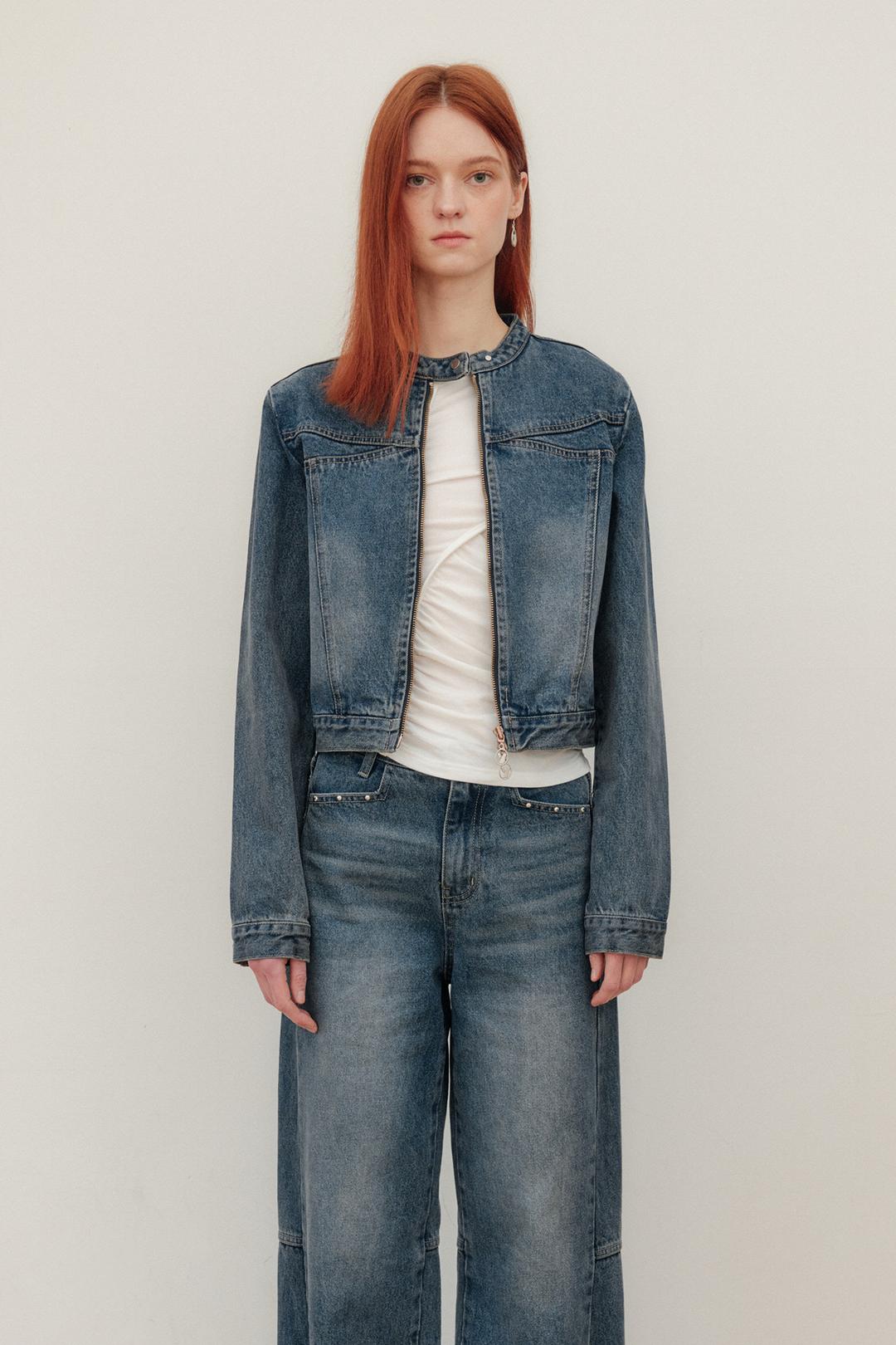 CROP DENIM TWO WAY JACKET - INDIGO