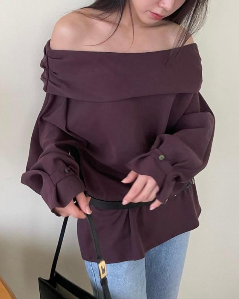 ETER 이터 어텀 오프숄더 셔링 블라우스 (3color)