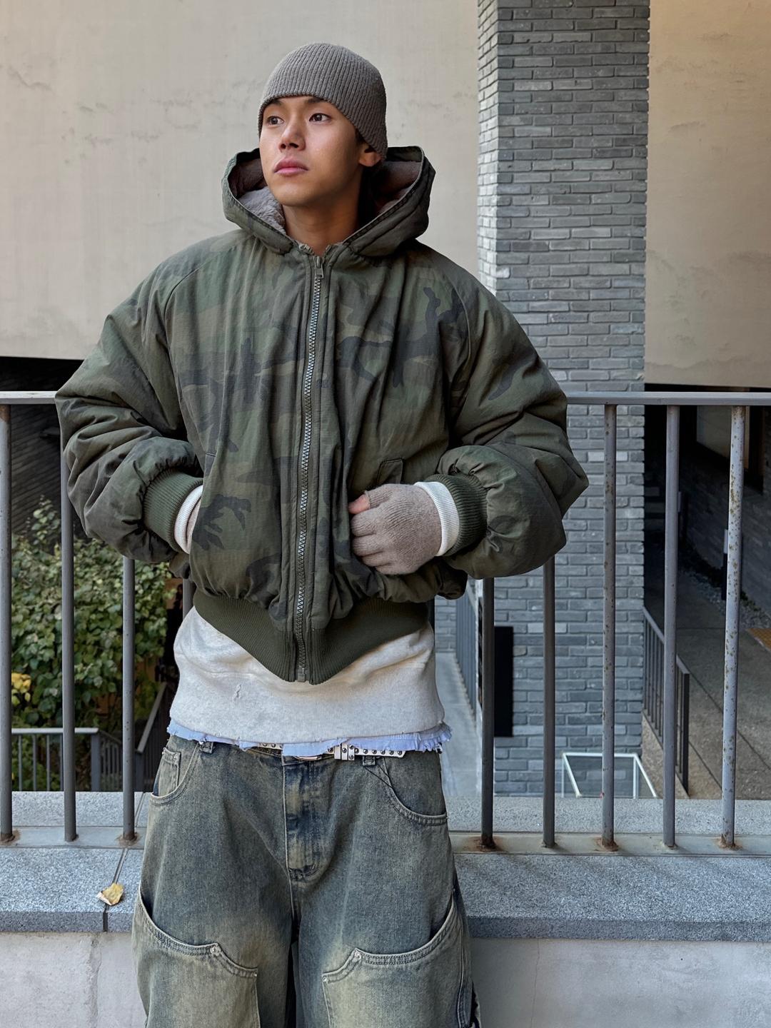 Camo per crop hood jumper