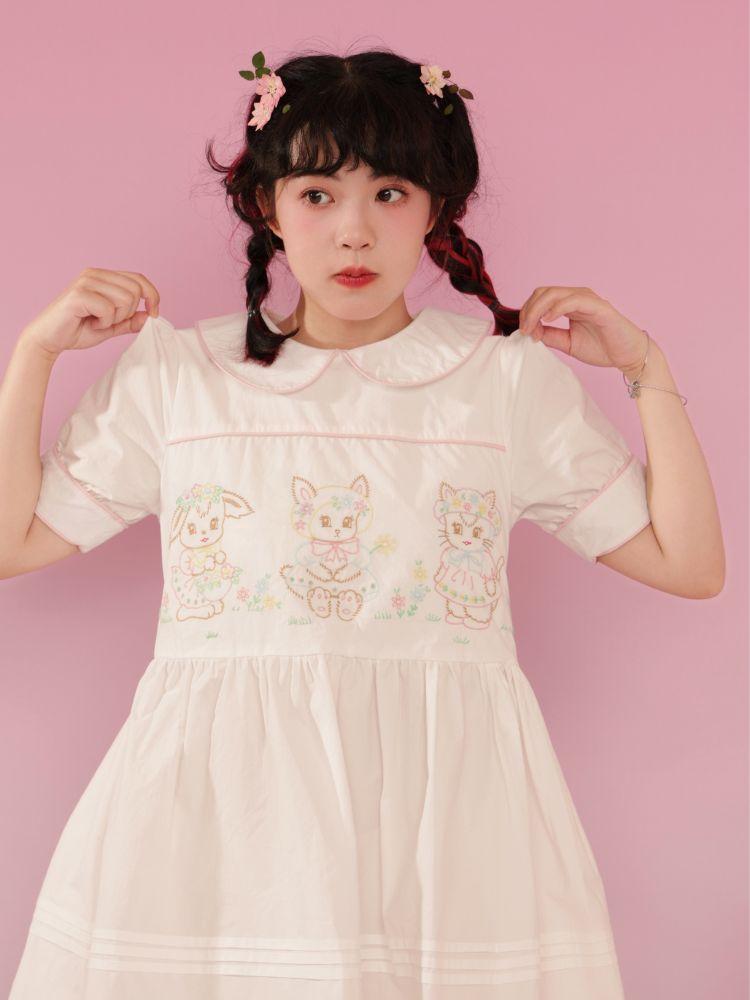 Vintage Animal Embroidery Hand Doll Collar Dress【s0000001584】