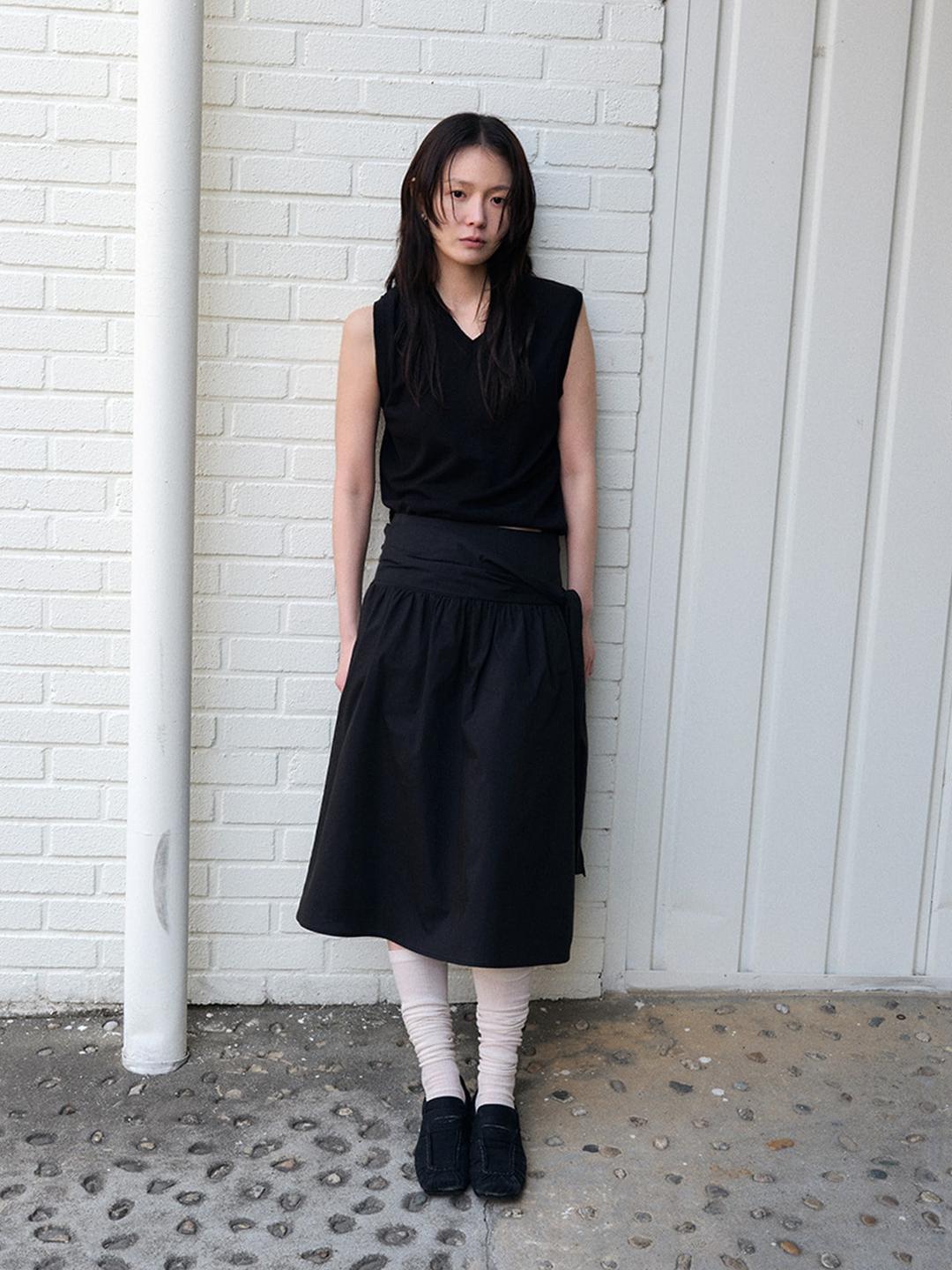 Lora Wrap Gathered Skirt, Black