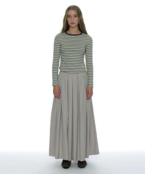 컷 오프 게더링 플리츠 맥시 스커트_에크루