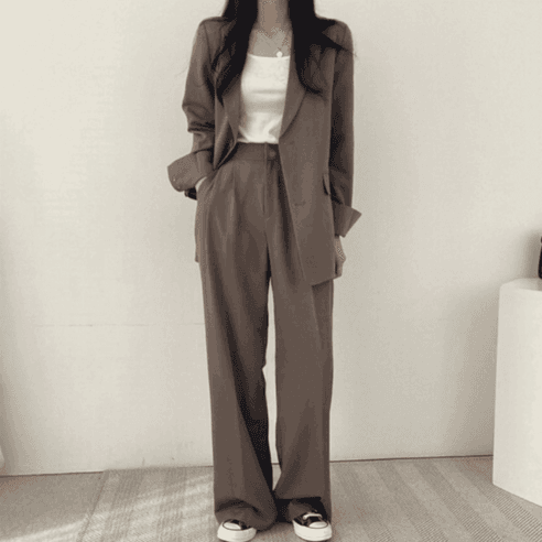 에쉬울프 오피스 싱글버튼 자켓 와이드 팬츠 정장세트 - 바지 정장 | 쿠팡