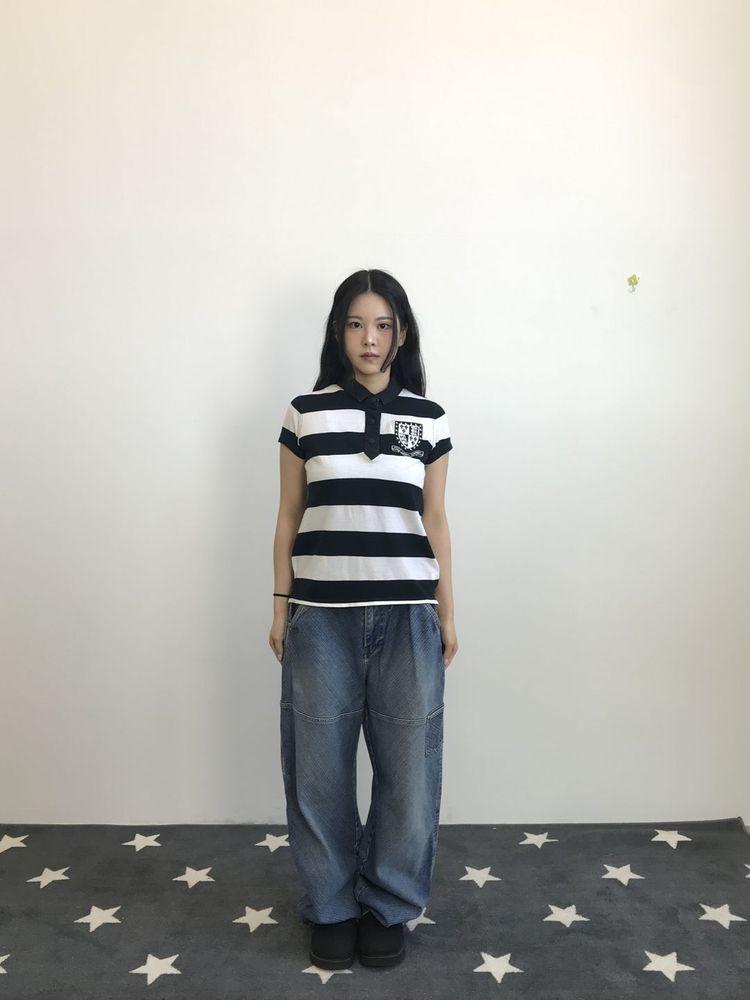 [ Polo Jeans Company Stripe Polo Shirt ]Cotton 100% [ SIZE: WOMEN M ]