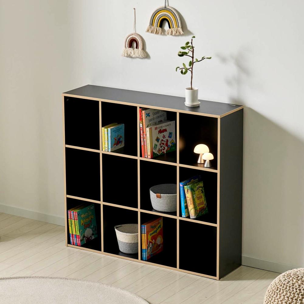 핀란디아 브리즈 블랙 3단 아기 책장 전면 유아 키즈 낮은 미니 거실 책꽂이 수납장