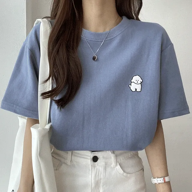 [묶음 할인/꾸안꾸] 귀여운 흰둥이 패치 반팔티 5color