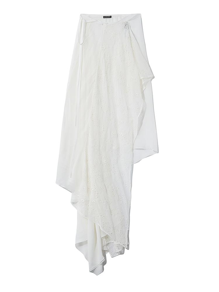 NATURAL WHITE SIRKA DECONSTRUCTED ASYMMETRIC LONG EMBROIDERED SKIRT  2501-W-SK25-R-FA132-002앤 드뮐 미스터 내추럴 화이트 시르카 디컨스트럭티드 아시메트릭 롱 엠브로이더드 스커트