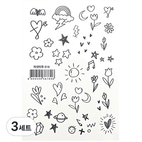 파셋 타투스티커 16종 세트, 파셋타투 016, 3세트 - 바디소품 | 쿠팡