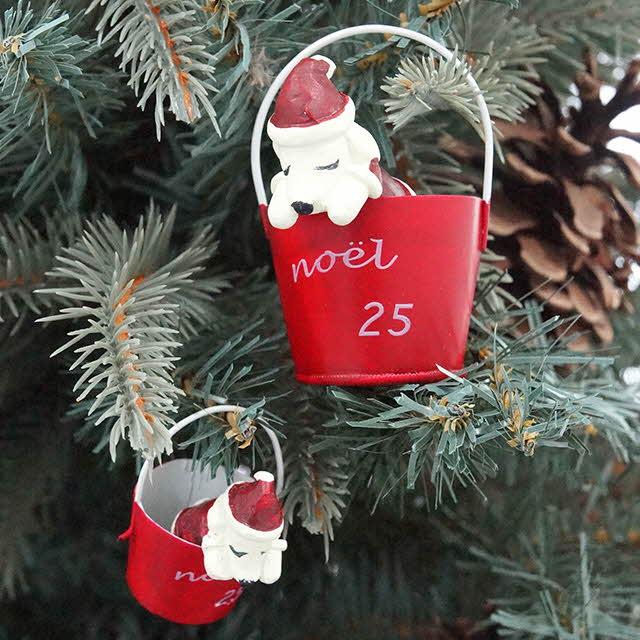 크리스마스 트리 장식 오너먼트 철제 바구니 산타 강아지 4 6.3cm 2종 트리꾸미기 재료 소재