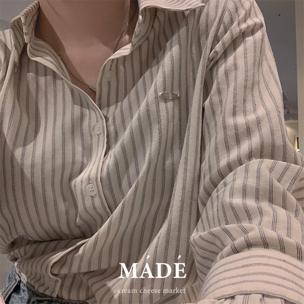 [주문폭주/추천] 자체제작 #크치Made 체스넛 클래식 스트라이프 긴팔 셔츠 블라우스 - nb (하객룩,레이어드,만능템!)