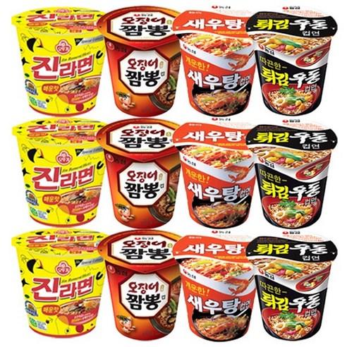 진라면 매운맛 3개+오징어짬뽕 3개+새우탕 3개+튀김우동 3개 소컵 골라담기