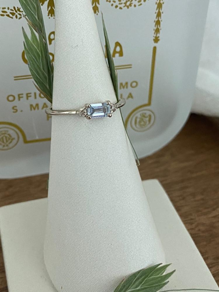 [유어마인주얼리] 14K 센느 렉탱글 라이트블루 사파이어 다이아 반지/ 유색보석반지/ 반지레이어드/ 유어마인주얼리