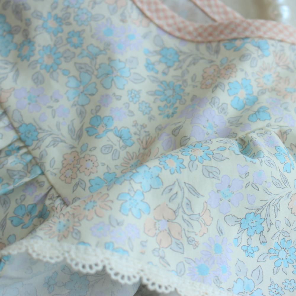 스카이블루 플라워 60수 면 원단