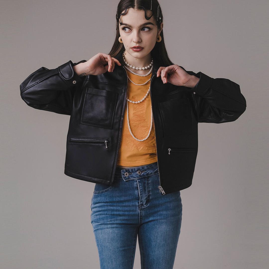 LAMBSKIN POCKET RIDER JACKET-woman