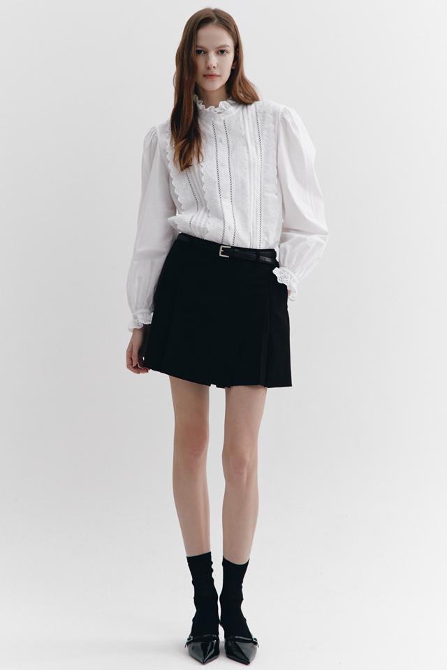 Pleats Wrap Skirt-type Shorts BLACK