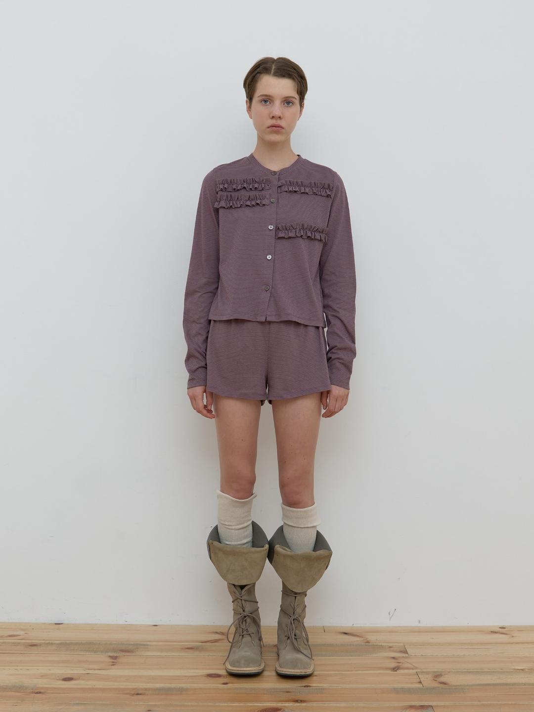 [1차 리오더] STRIPE FRILL CARDIGAN_GREY