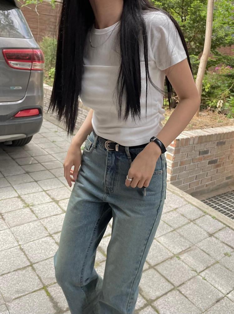 레이어드 이중 셔링 반팔티셔츠(블랙,아이보리)