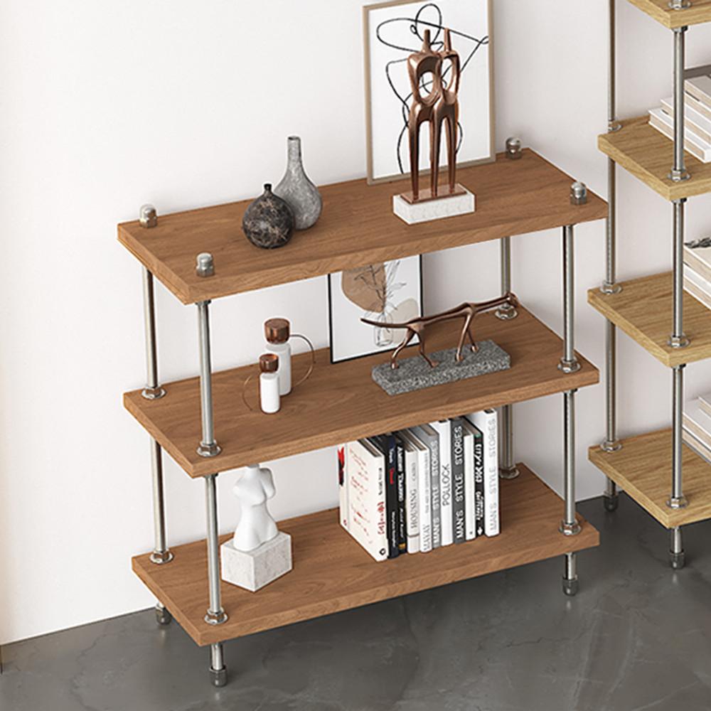 아우스 스텐리스 원목 사각 장식장 스테인리스 진열장 선반 월넛 3단