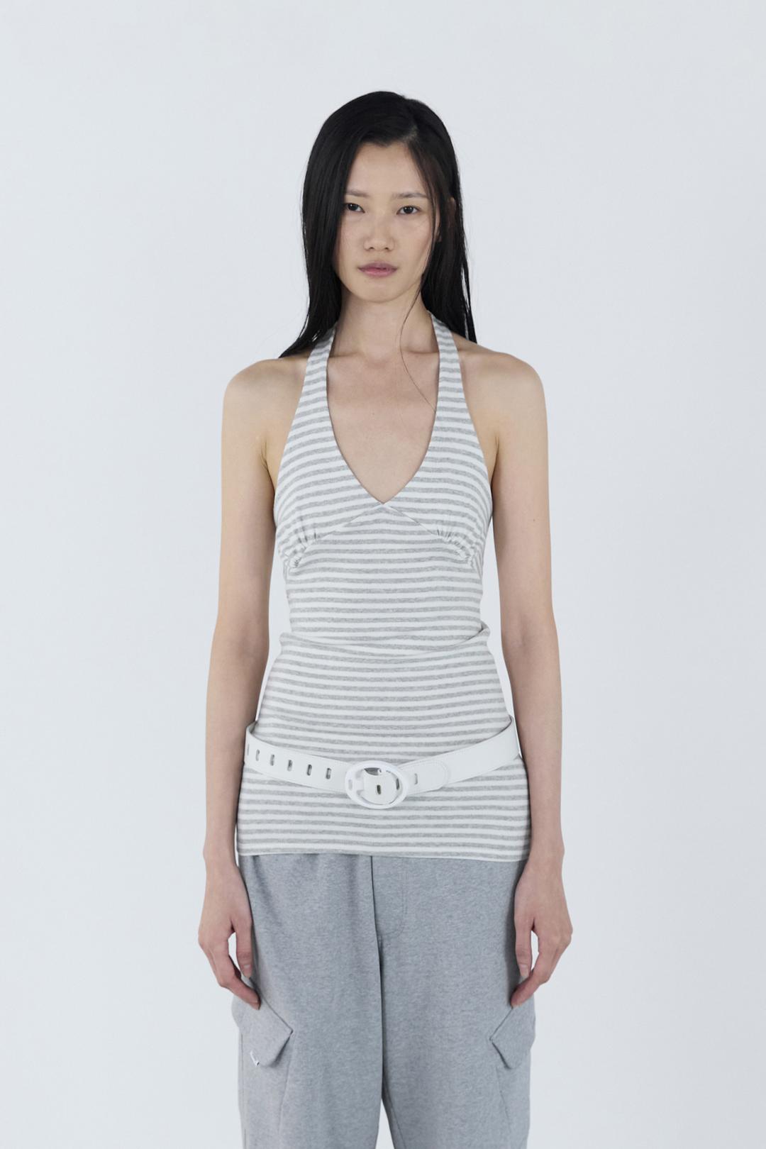 Stripe Halter Top _ Gray