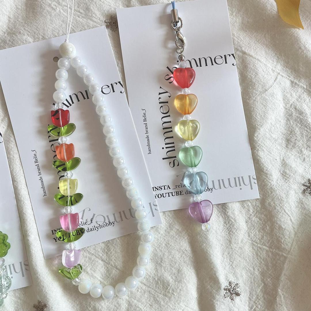 릴리프 튤립 비즈 스트랩 핸드폰스트랩 비즈 키링