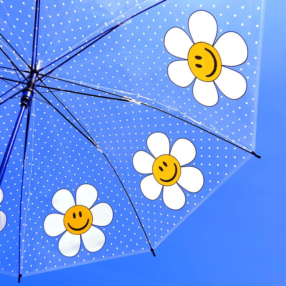 귀여운 캐릭터 투명우산 패턴 디자인 비닐우산 - 스마일 꽃