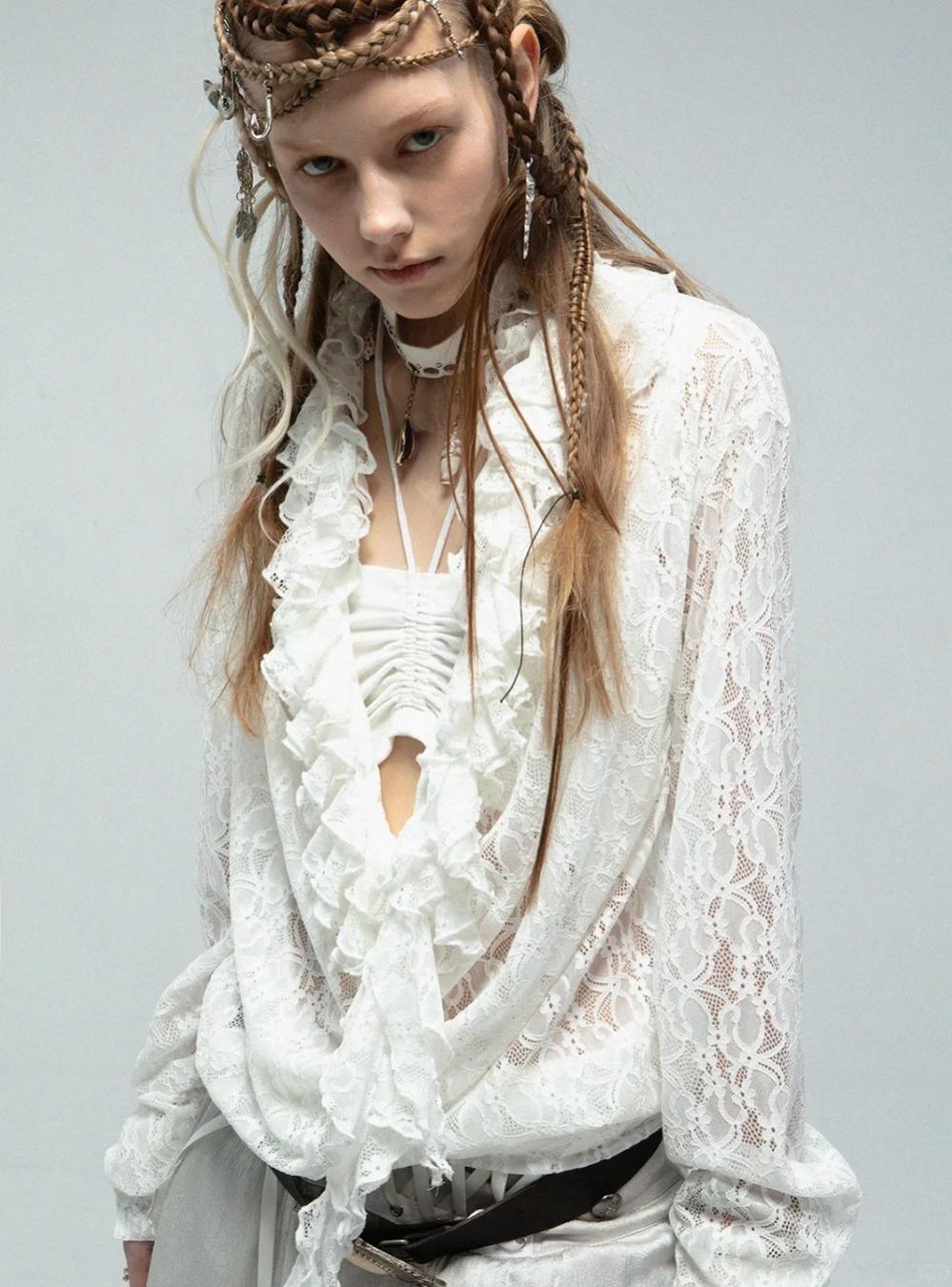 Sheer Organza Layered Drape Blouse