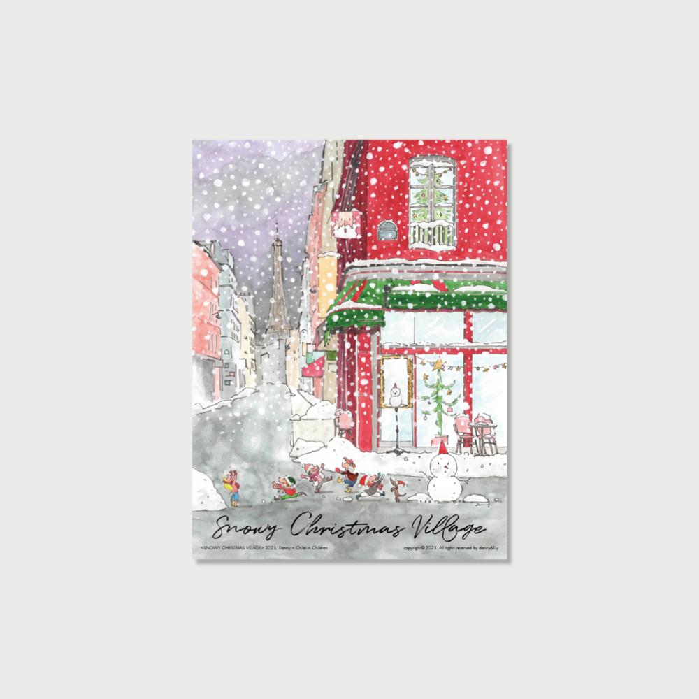 (Queen's Made)눈 내리는 크리스마스 마을 엽서(Snowy Christmas Village Postcard)/일러스트 엽서, 인테리어 엽서, 크리스마스 엽서