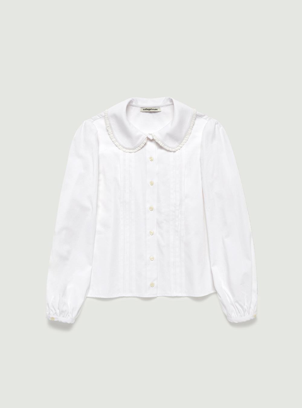 Lace pin tuck puff blouse. White