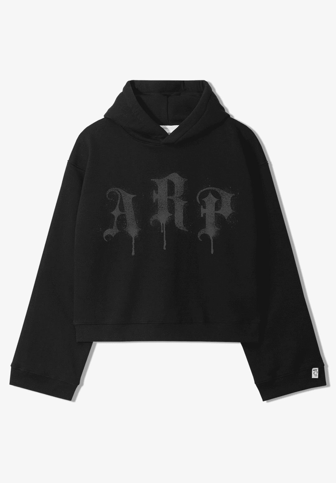 SPRAY LOGO HALF CROP HOODIE _ BLACK