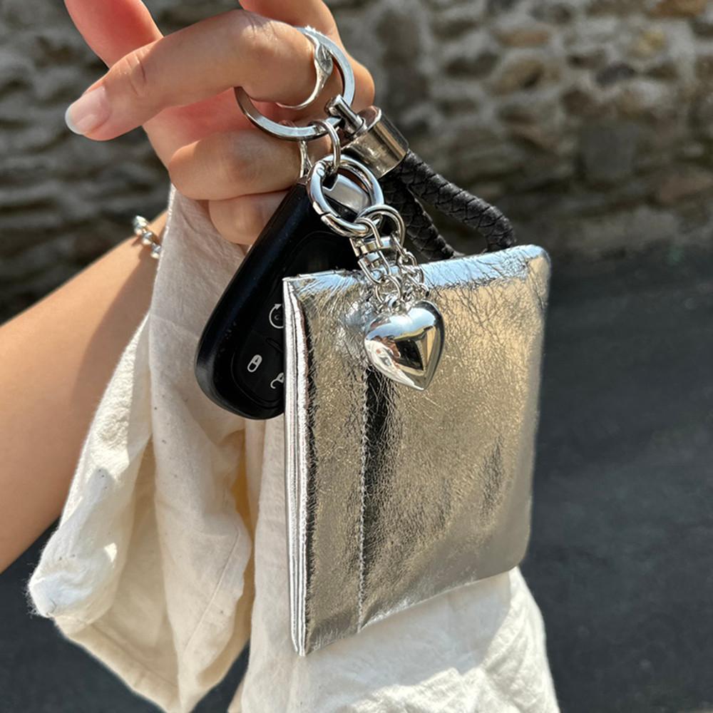 [당일출고][무드키키] 실버 하트 키링 지갑 소가죽 자석