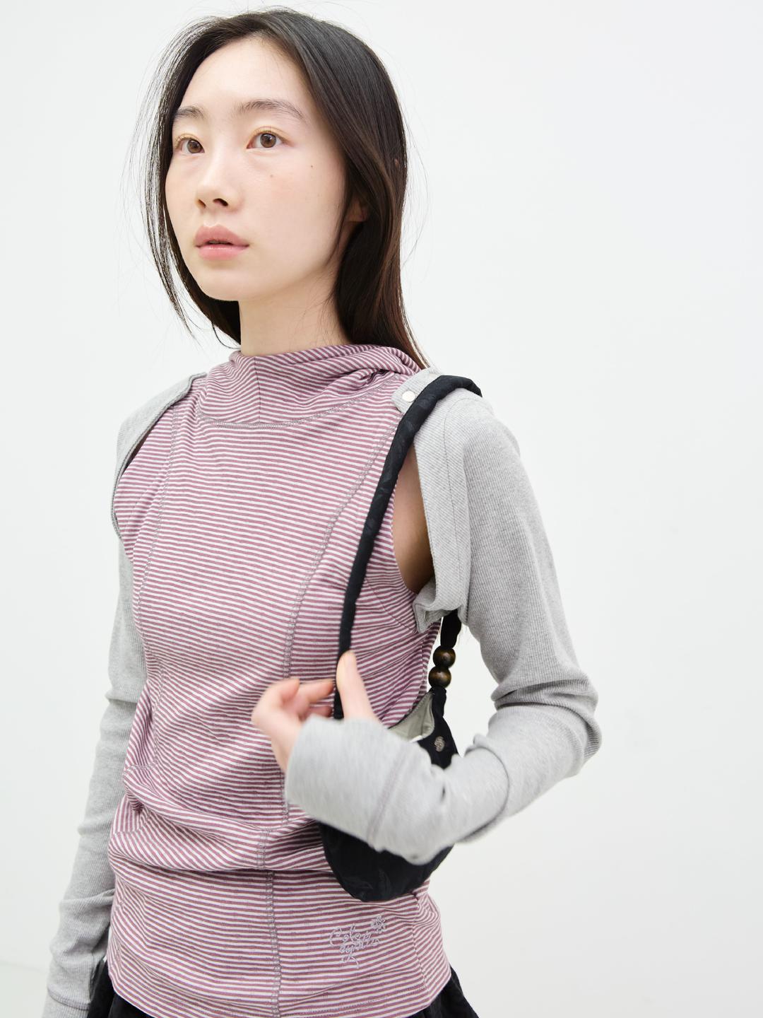 NUE NUE TRANS HOOD T-SHIRT GRAY CANDY STRIPE