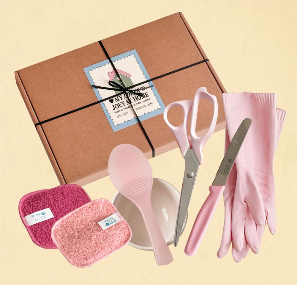핑크러버세트  5종 (나이프, 수세미, 주방장갑, 가위, 주걱)