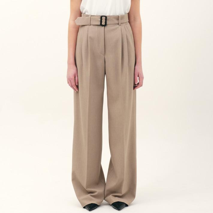 [1차리오더] belted wide leg pants_sand beige