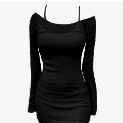 [세트] 롱 나시+시스루 미니 니트 원피스 set