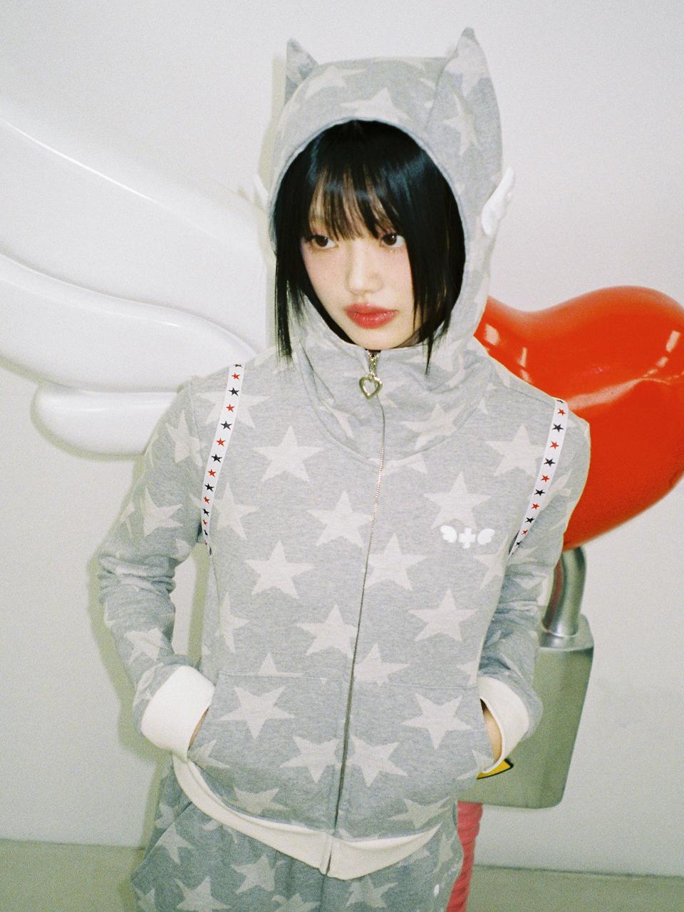 ★PREORDER★ Angel of Star Wing Zip-Up Hoodie - GREY