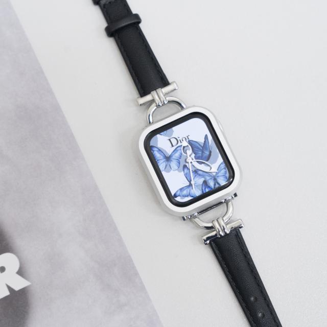 애플워치 8 7 6 SE 2 슬림 링 레더 가죽 밴드 스트랩 38,40,41mm
