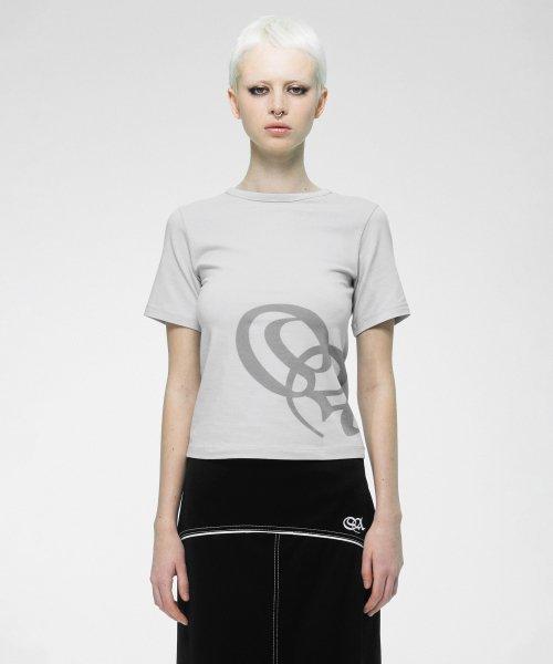 Oblique Logo Crop Top Pale Gray