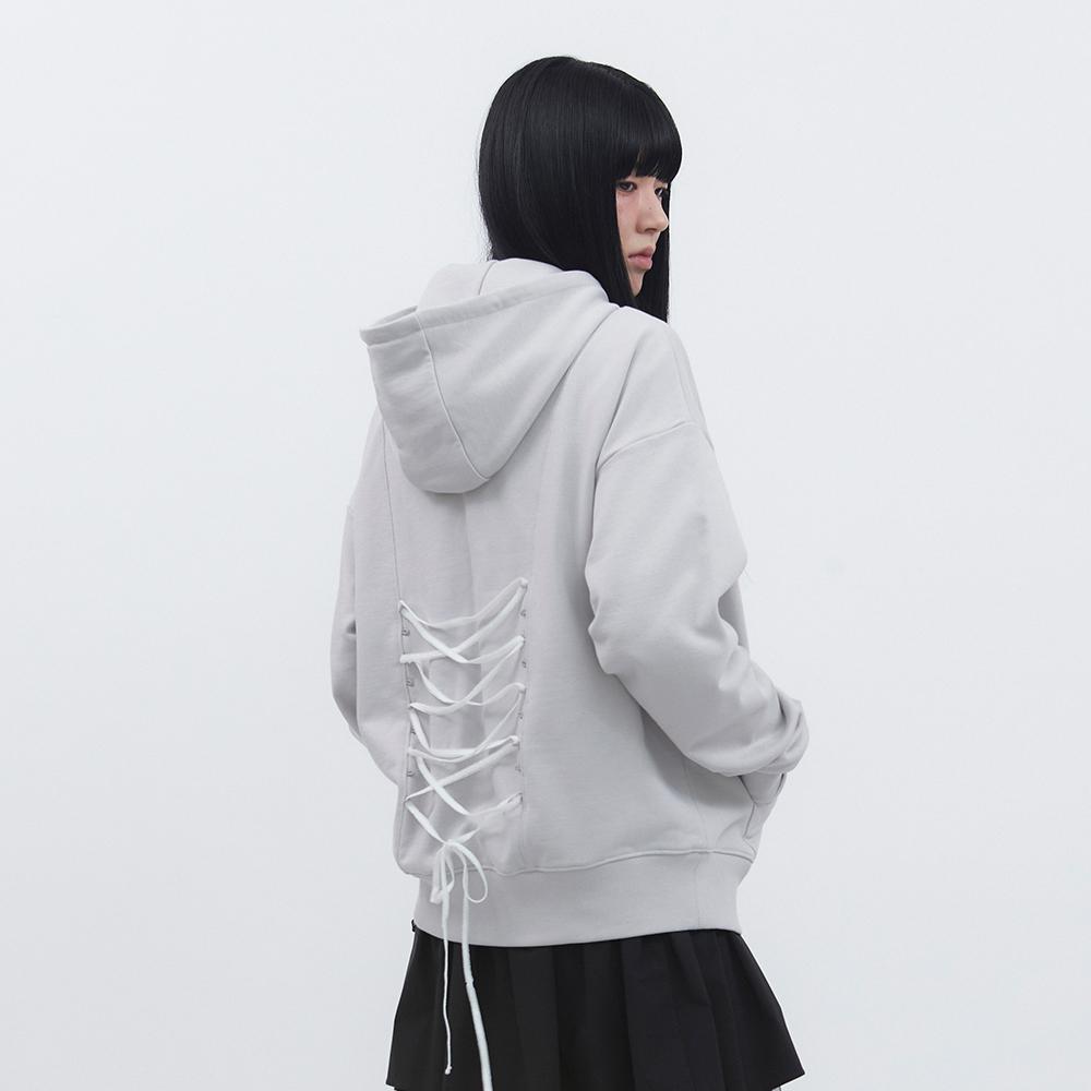 LACE UP HOOD ZIP-UP [LIGHT GREY]