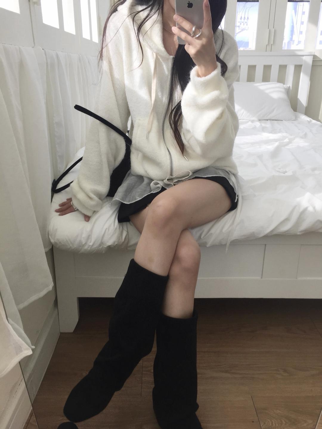 alpaca boucle hood-zip up (2colors)