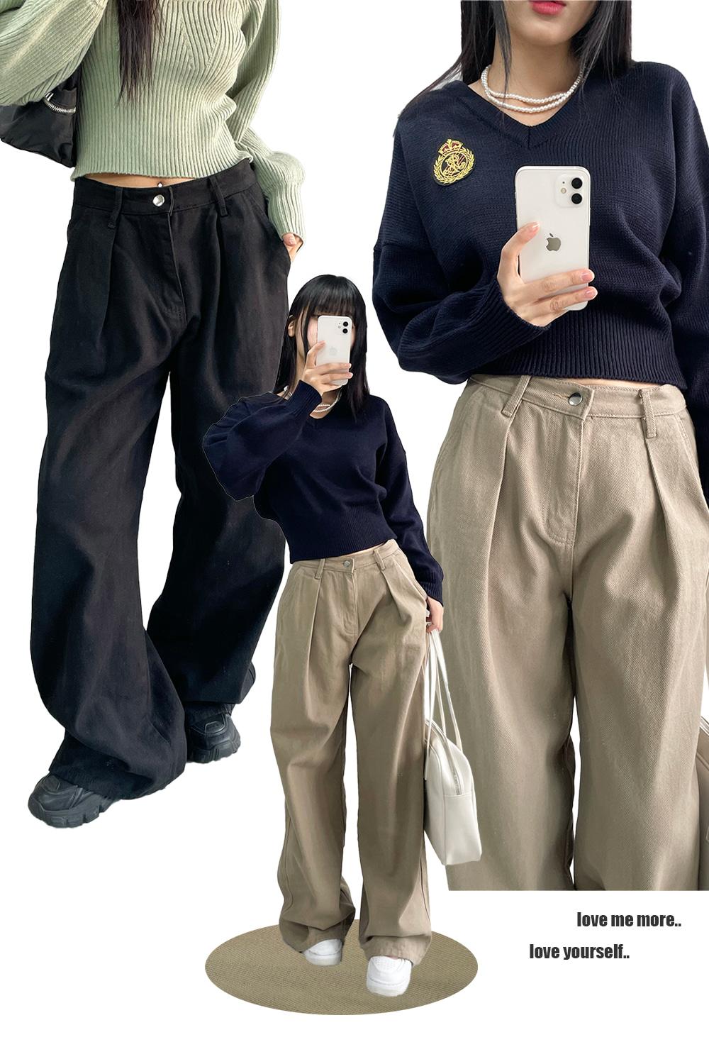 herringbone tuck wide pants (2colors)