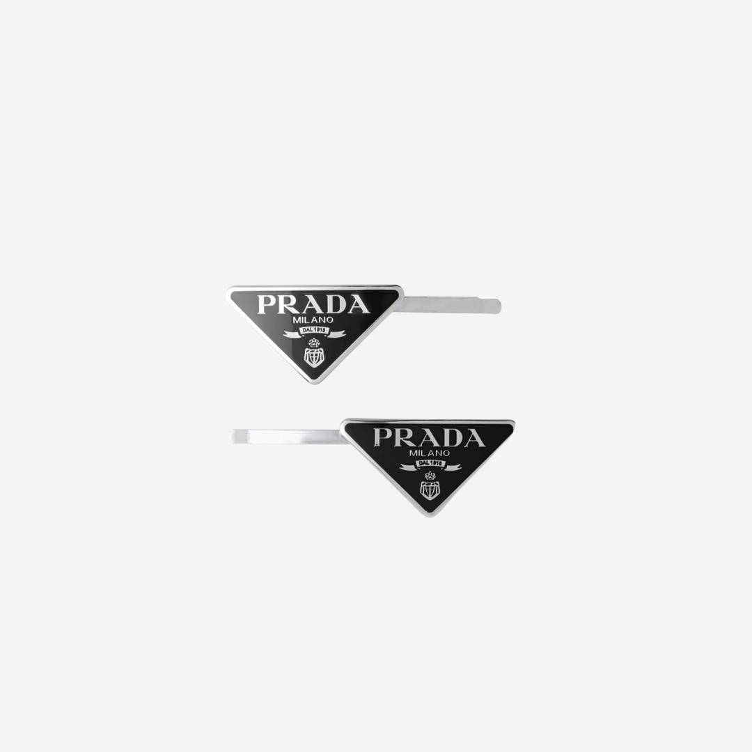 (W) Prada Metal Hair Clips Black
