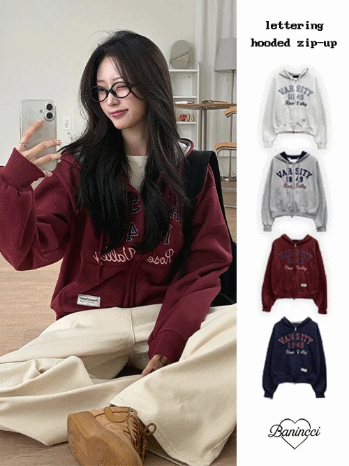 [기모/고퀄자수/대박신상💭] 유니브 레터링 자수 투웨이 기모 후드 집업-4color