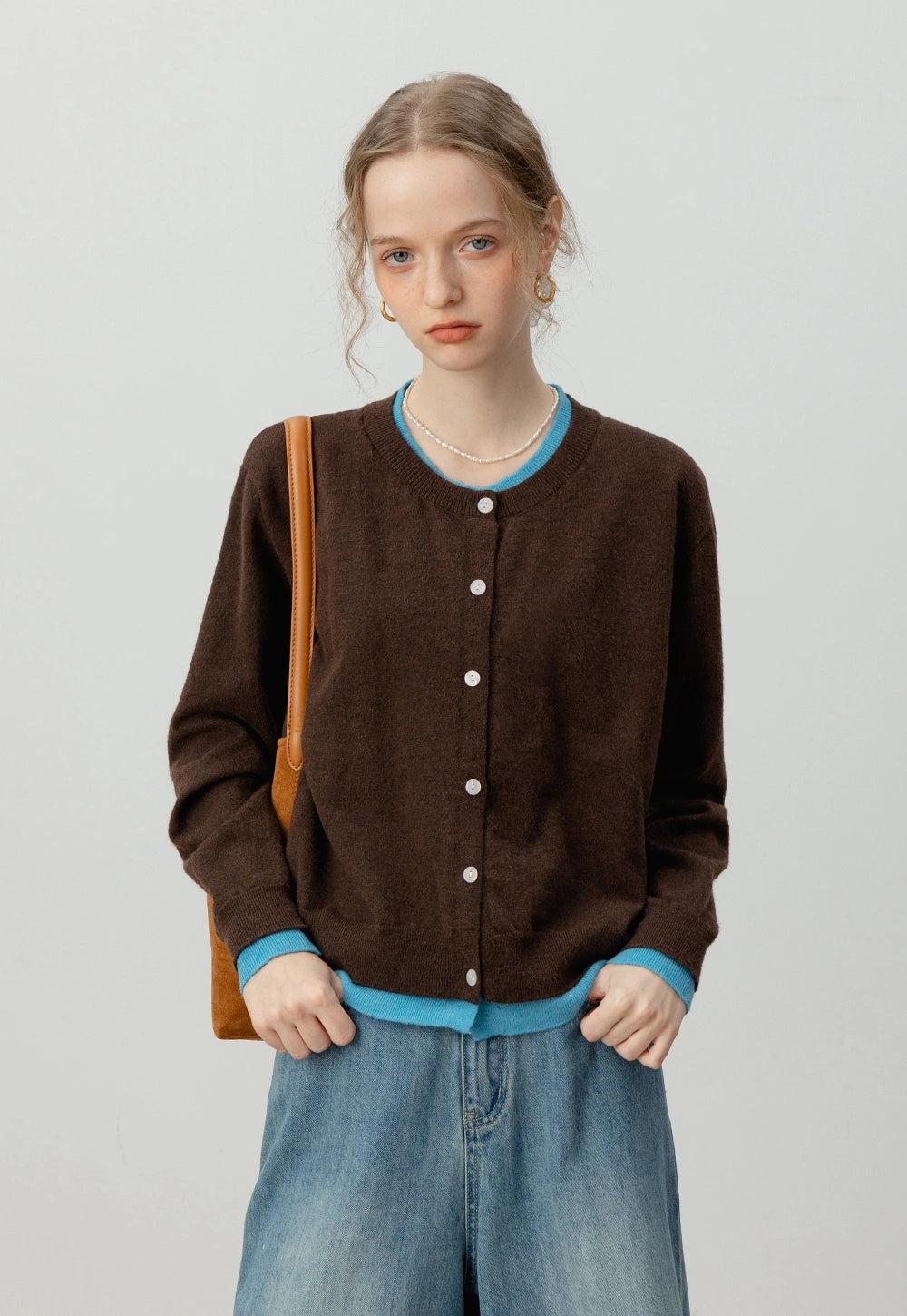 Women's Two-Tone Button-Up Cardigan